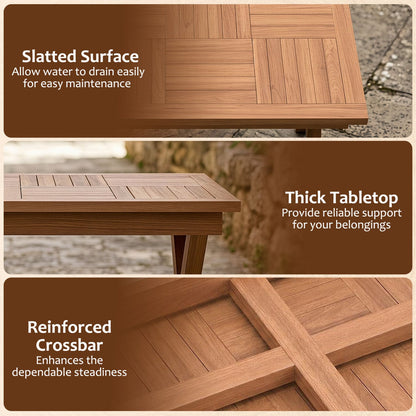 31.5" Teak Wood Outdoor Coffee Table, Slatted Patio Top
