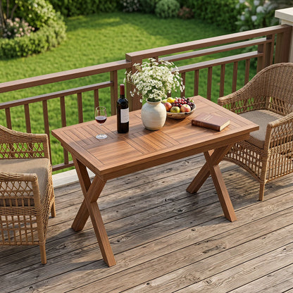 31.5" Teak Wood Outdoor Coffee Table, Slatted Patio Top