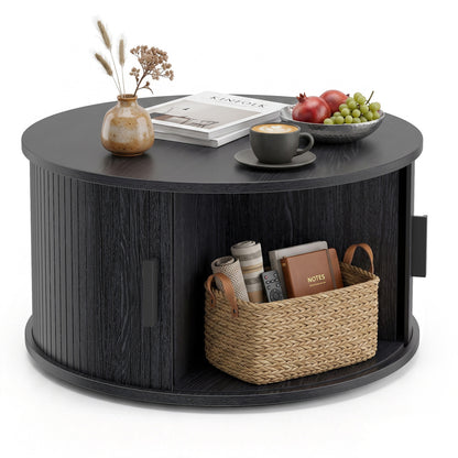 Table basse ronde de 31,5" avec rangement, porte tambour coulissante, noir
