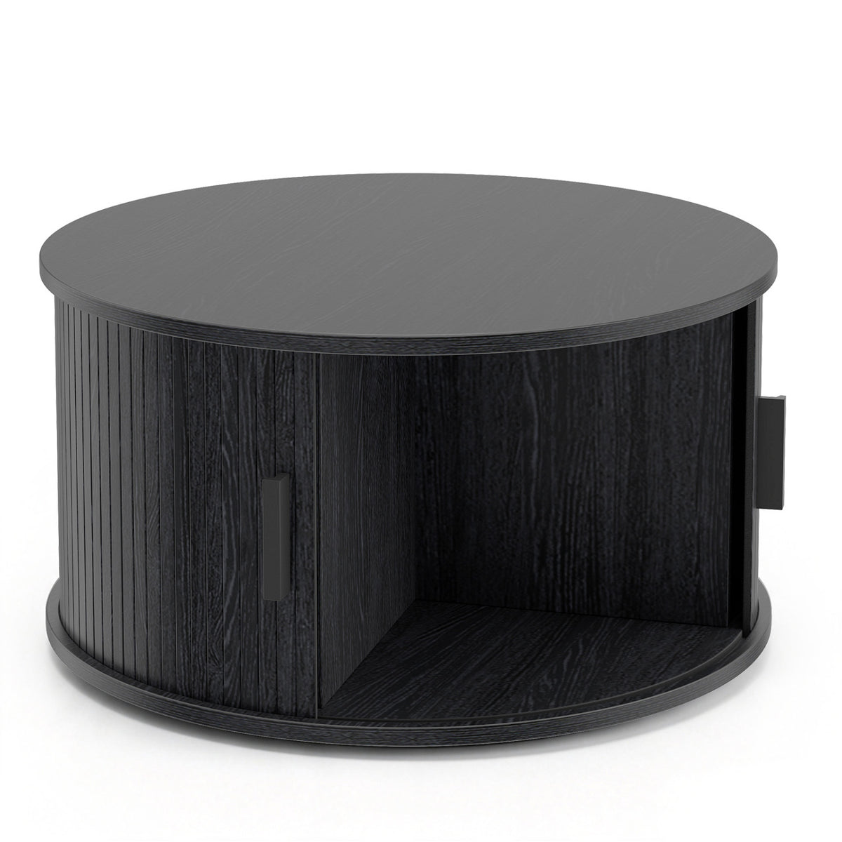 Table basse ronde de 31,5" avec rangement, porte tambour coulissante, noir