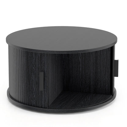 Table basse ronde de 31,5" avec rangement, porte tambour coulissante, noir