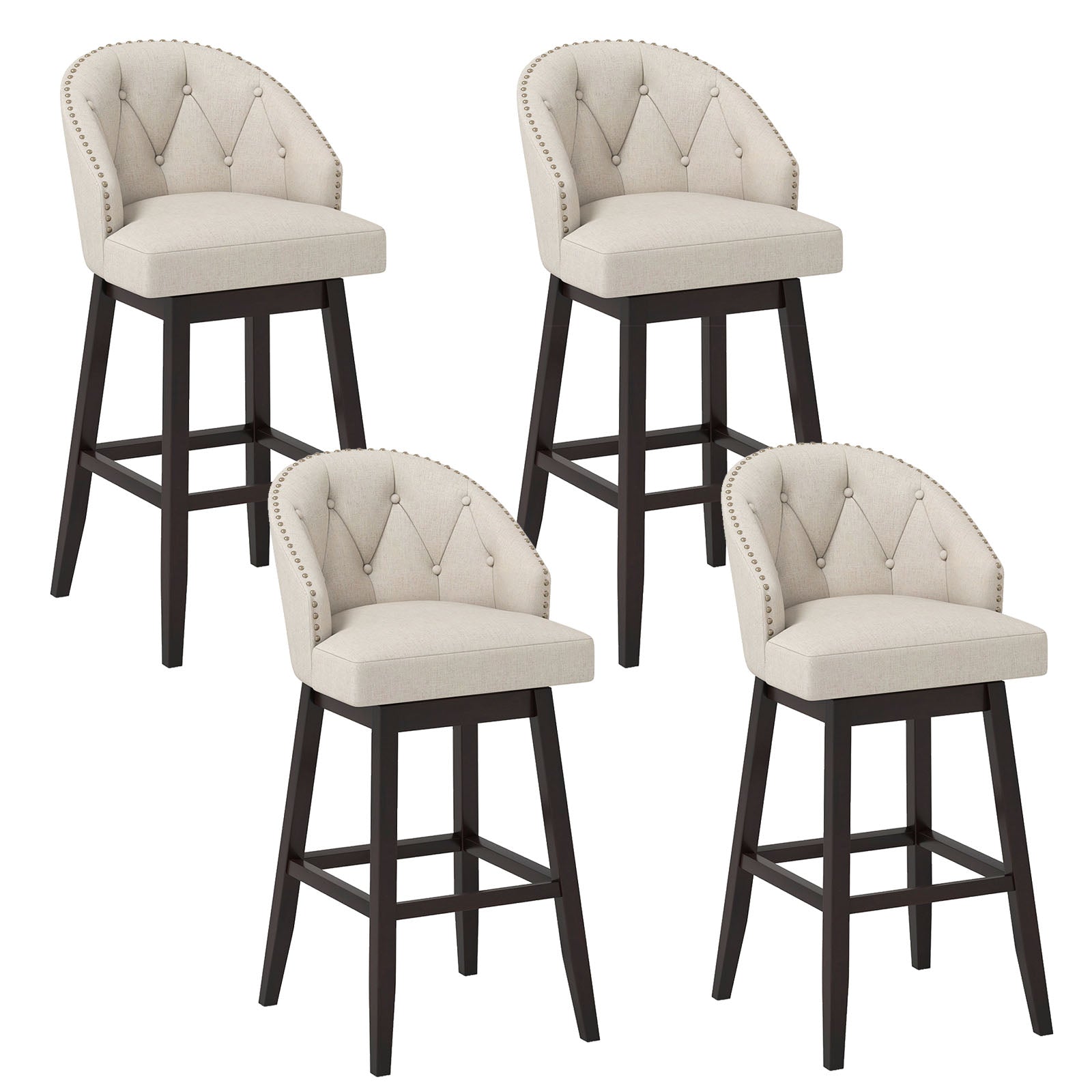 31 Inch Bar Stools Set of 4 Padded Bar Height Chairs with Rubber Wood Frame Swivel Seat, Beige Bar Stools Beige at Gallery Canada