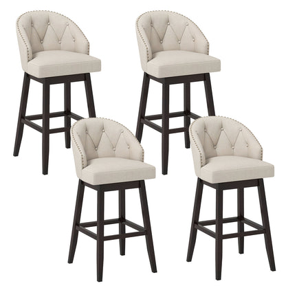 31 Inch Bar Stools Set of 4 Padded Bar Height Chairs with Rubber Wood Frame Swivel Seat, Beige Bar Stools Beige at Gallery Canada