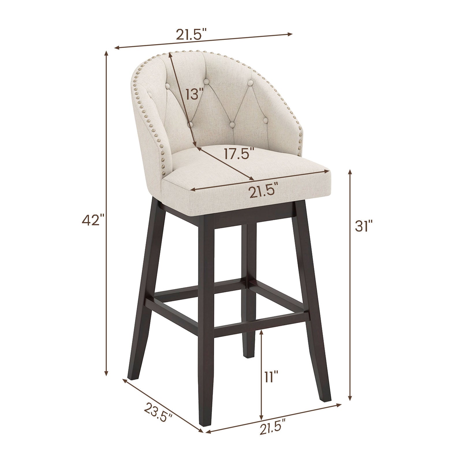 31 Inch Bar Stools Set of 4 Padded Bar Height Chairs with Rubber Wood Frame Swivel Seat, Beige Bar Stools at Gallery Canada