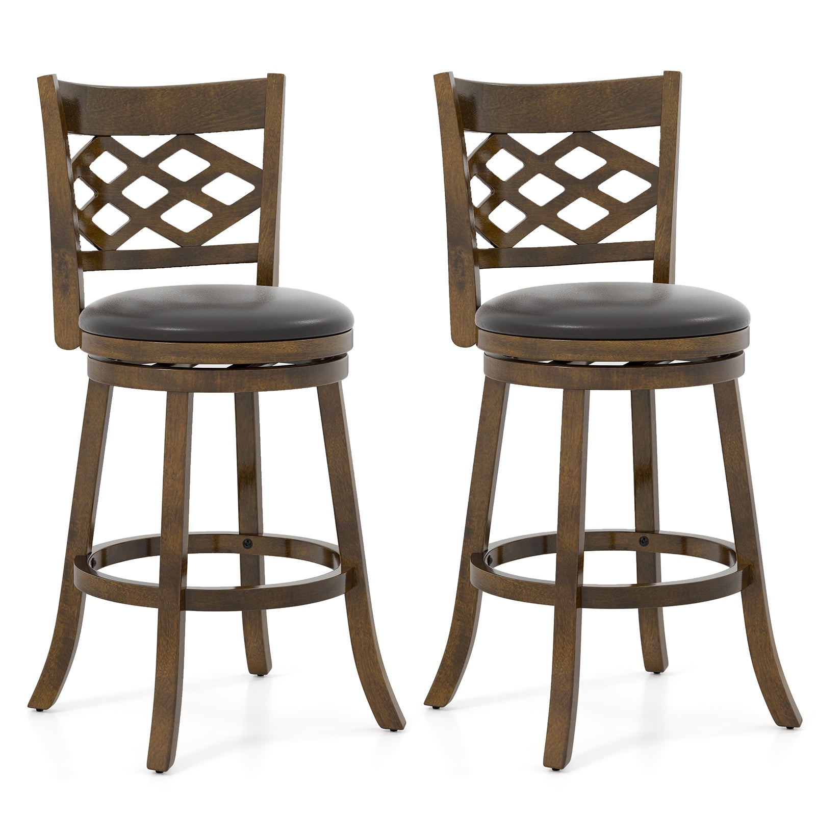 31 Inch Counter Height Bar Stools Set of 2 with Rubber Wood Frame, Brown Bar Stools Brown at Gallery Canada