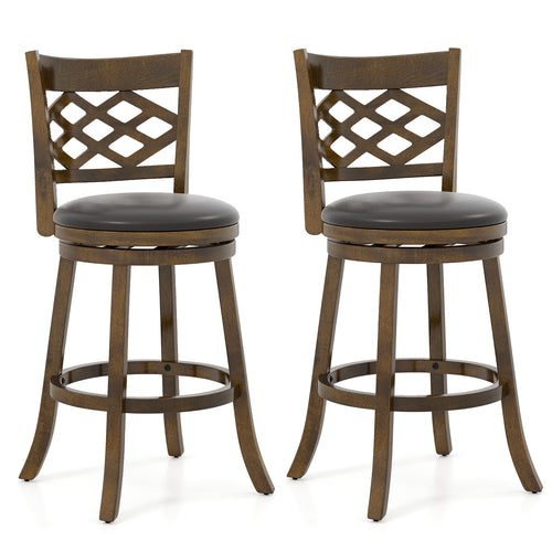 31 Inch Counter Height Bar Stools Set of 2 with Rubber Wood Frame, Brown