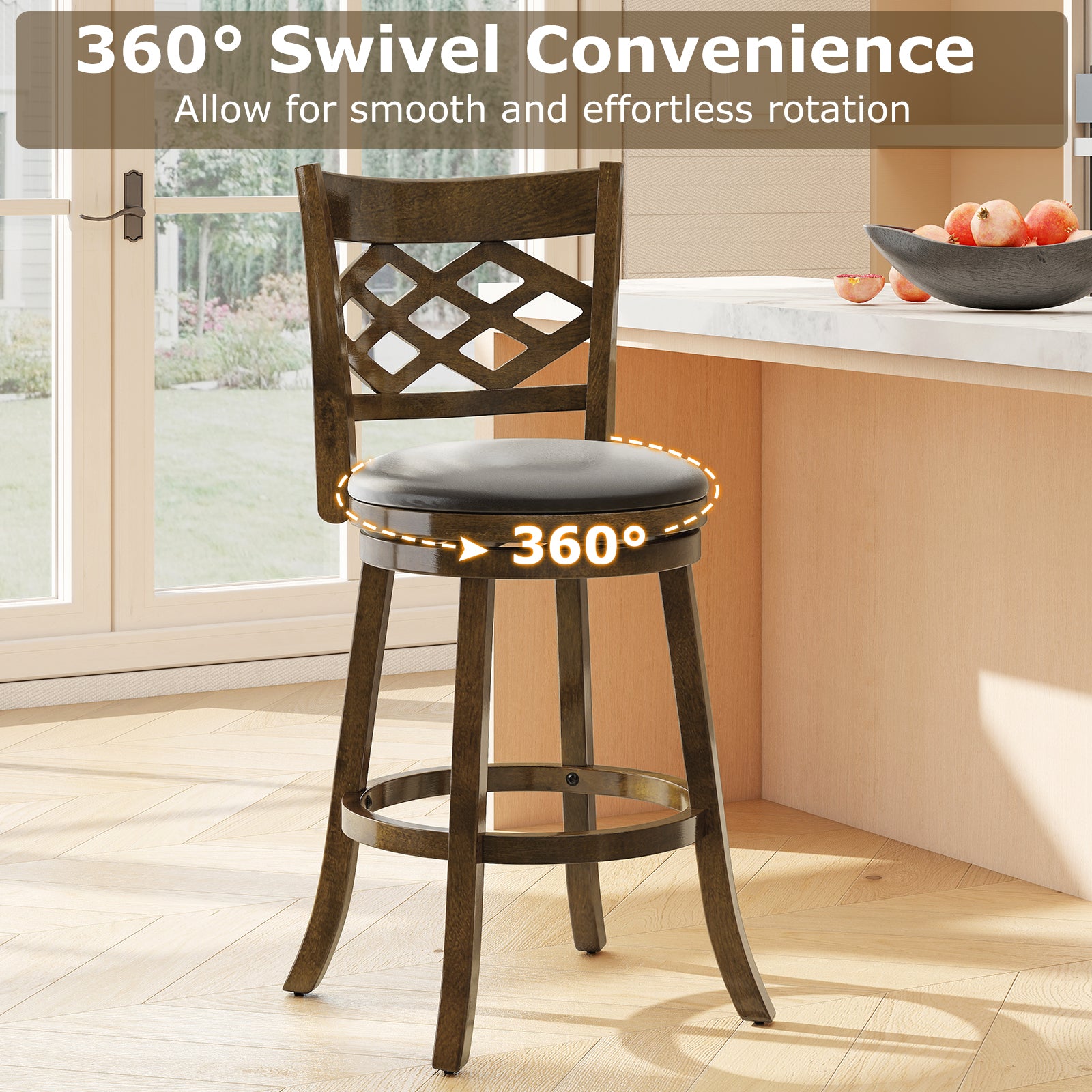 31 Inch Counter Height Bar Stools Set of 2 with Rubber Wood Frame, Brown Bar Stools at Gallery Canada