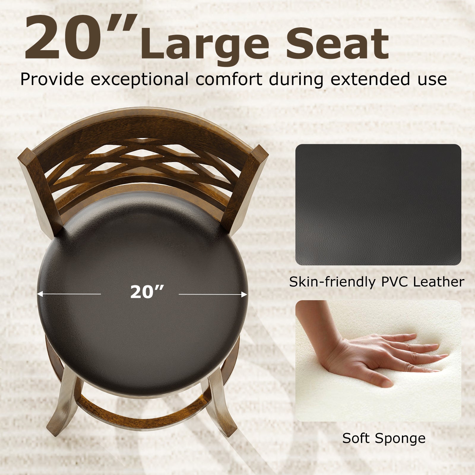 31 Inch Counter Height Bar Stools Set of 2 with Rubber Wood Frame, Brown Bar Stools at Gallery Canada