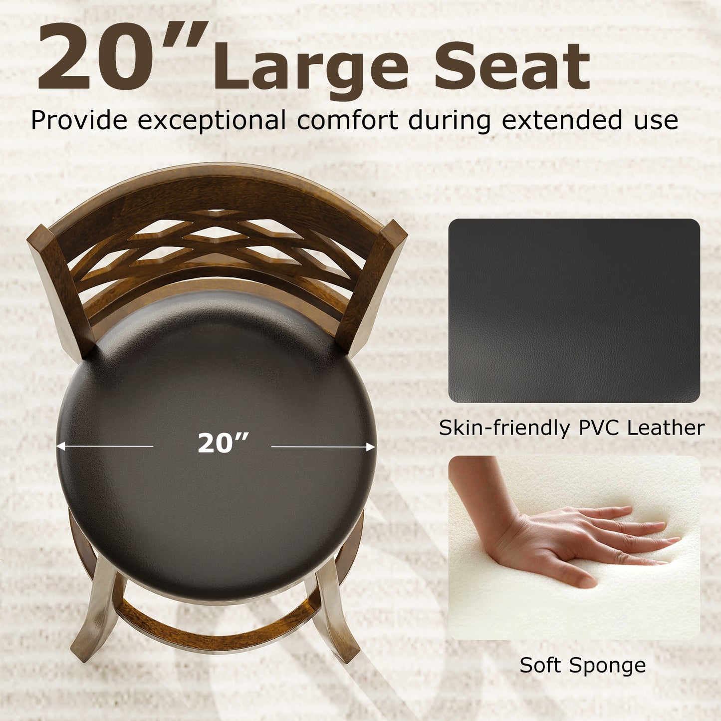 31 Inch Counter Height Bar Stools Set of 2 with Rubber Wood Frame, Brown Bar Stools at Gallery Canada