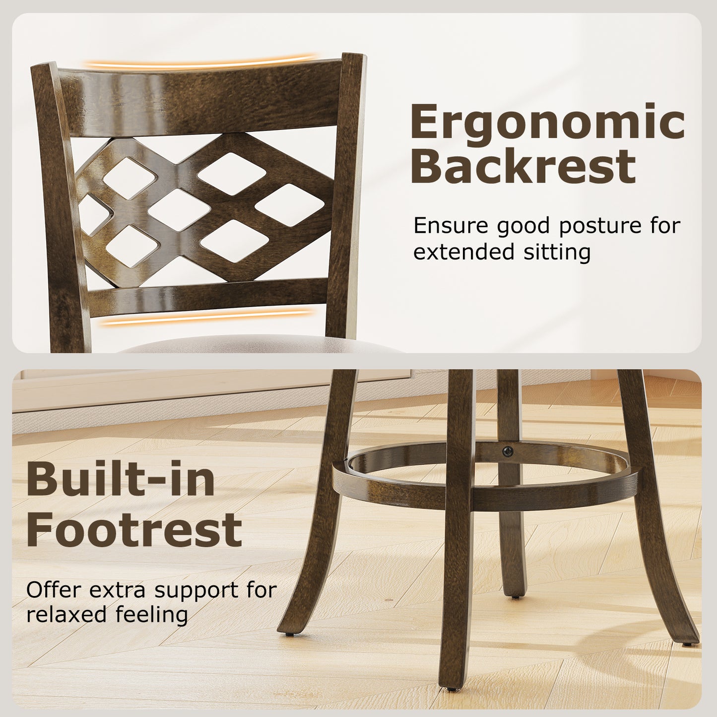 31 Inch Counter Height Bar Stools Set of 2 with Rubber Wood Frame, Brown Bar Stools at Gallery Canada