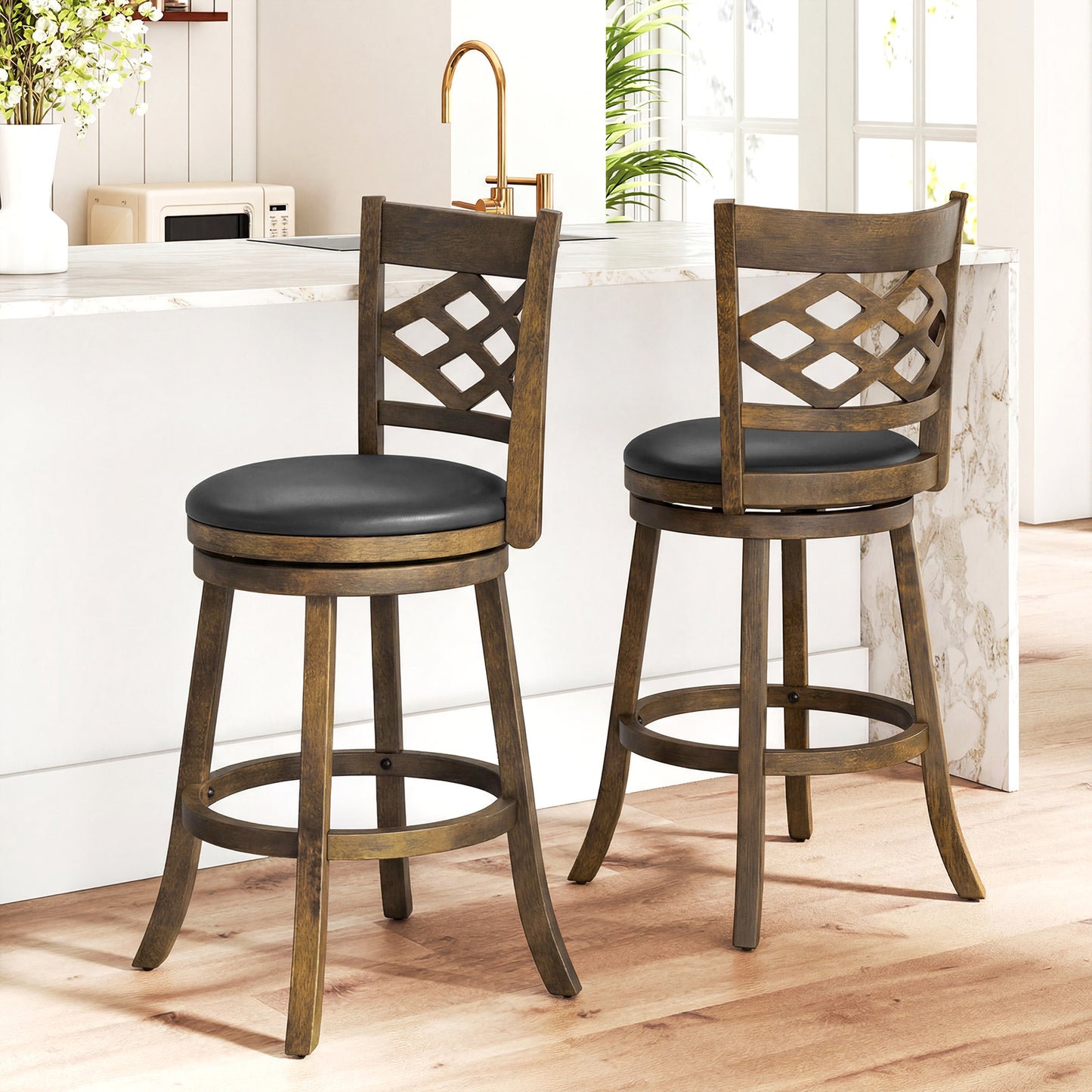 31 Inch Counter Height Bar Stools Set of 2 with Rubber Wood Frame, Brown Bar Stools at Gallery Canada