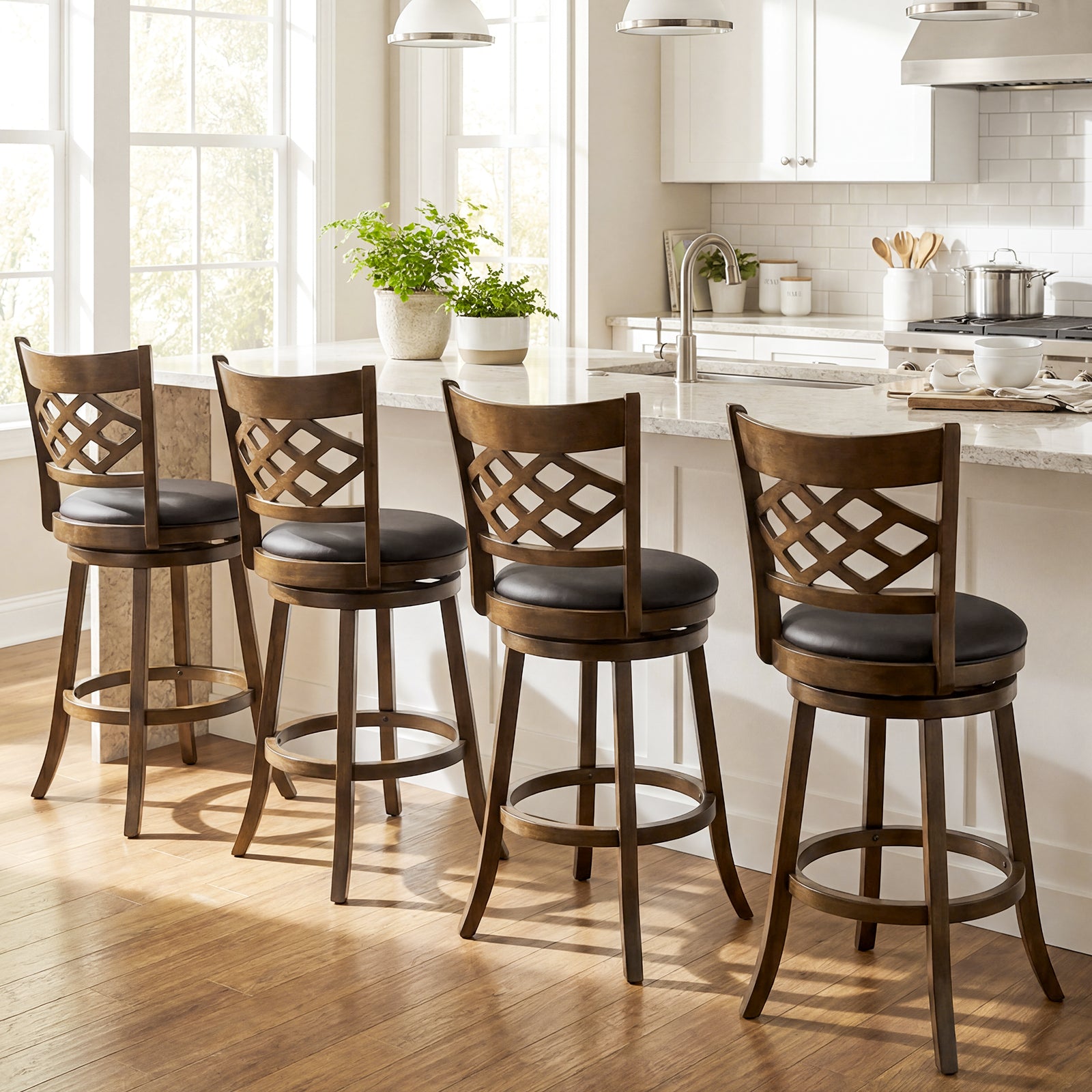 31 Inch Counter Height Bar Stools Set of 2 with Rubber Wood Frame, Brown Bar Stools at Gallery Canada