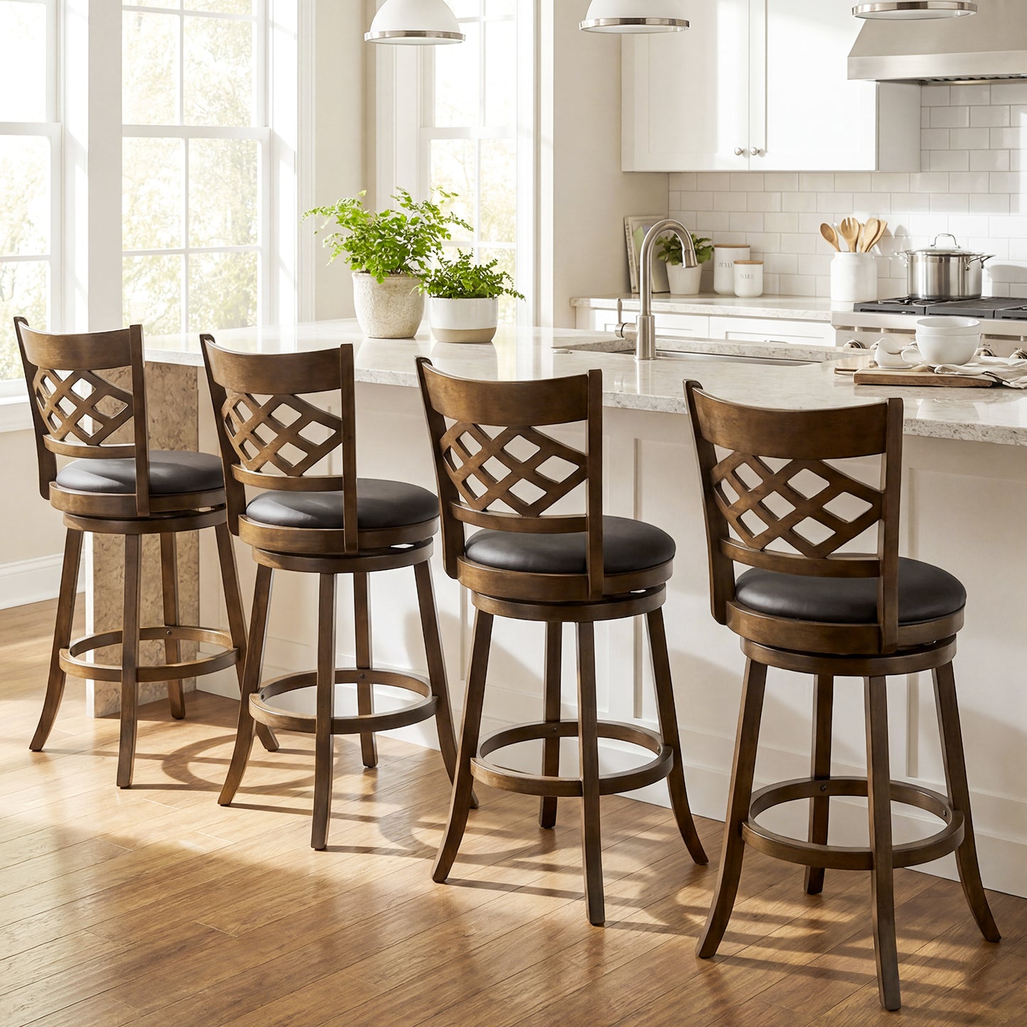 31 Inch Counter Height Bar Stools Set of 2 with Rubber Wood Frame, Brown Bar Stools at Gallery Canada
