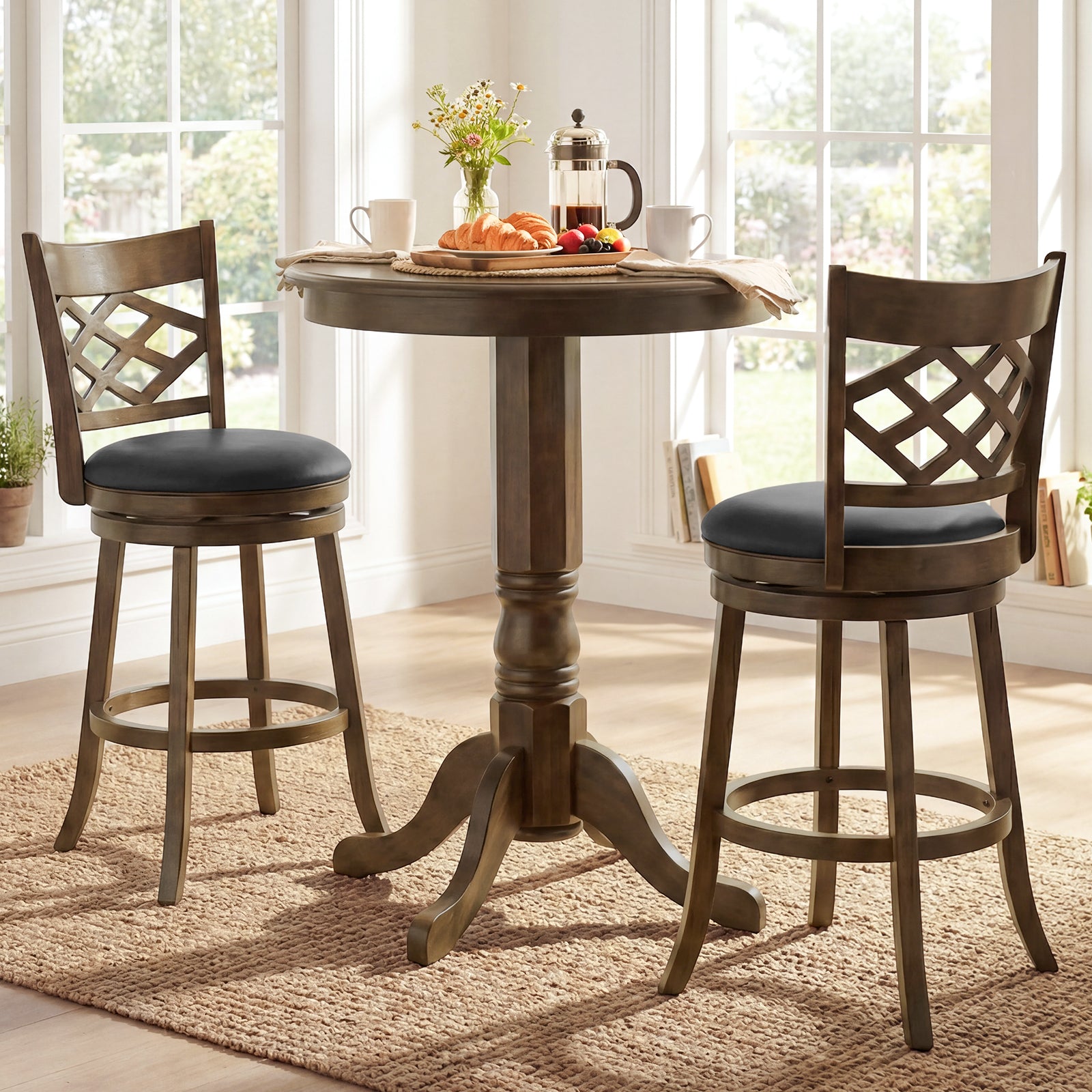31 Inch Counter Height Bar Stools Set of 2 with Rubber Wood Frame, Brown Bar Stools at Gallery Canada