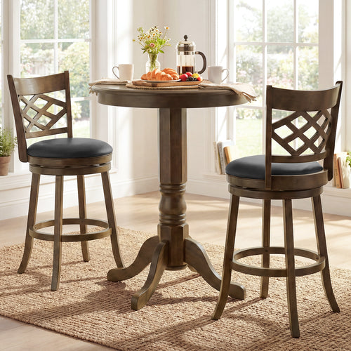 31 Inch Counter Height Bar Stools Set of 2 with Rubber Wood Frame, Brown