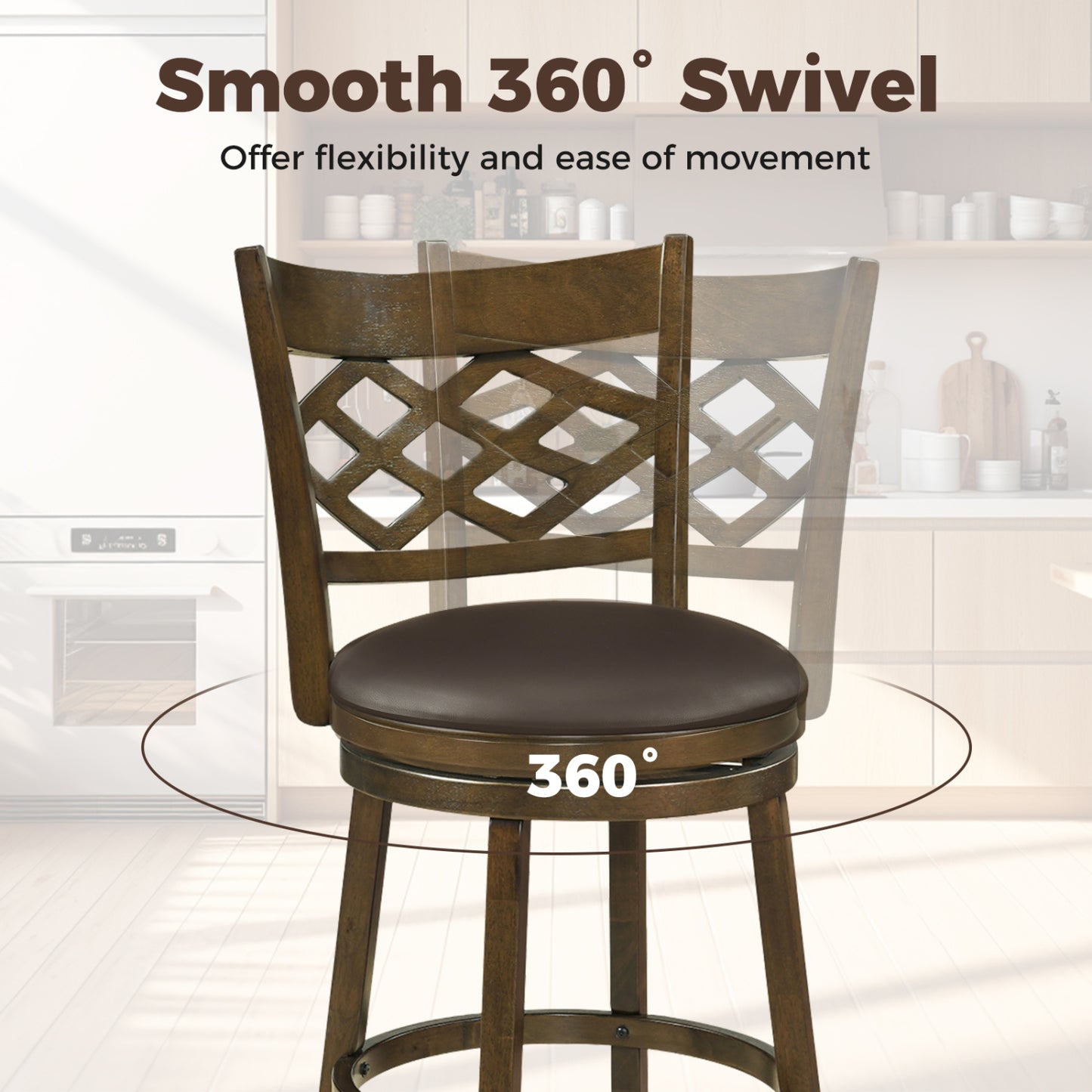 31 Inch Counter Height Bar Stools Set of 2 with Rubber Wood Frame, Brown Bar Stools at Gallery Canada