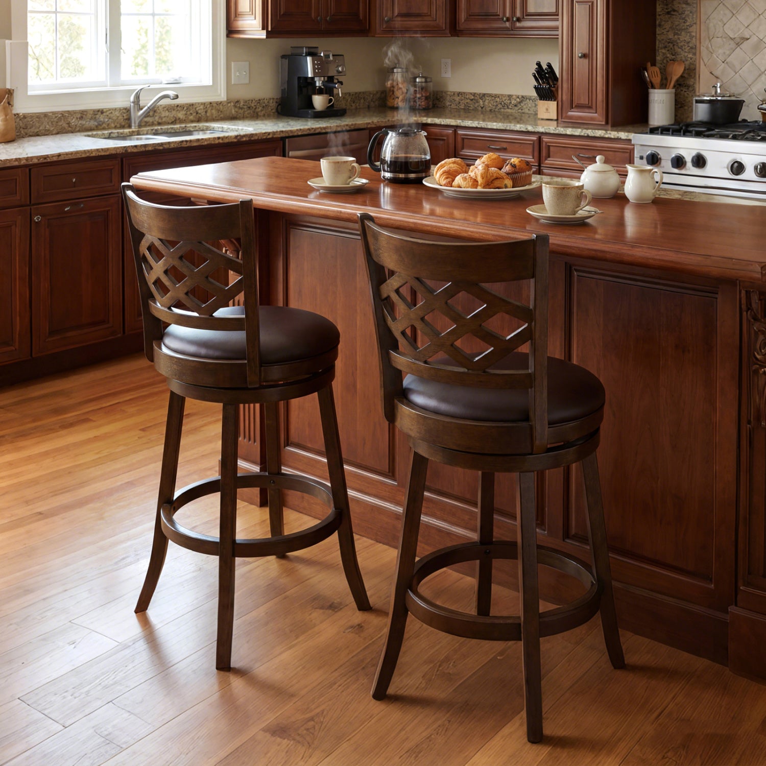 31 Inch Counter Height Bar Stools Set of 2 with Rubber Wood Frame, Brown Bar Stools at Gallery Canada