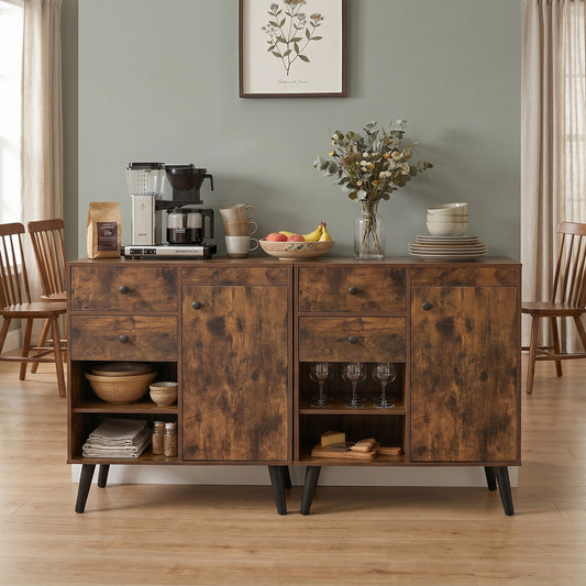 31" Sideboard Cabinet with 2 Open Compartments and 2 Drawers, Rustic Brown Sideboards Cabinets & Buffets Rustic Brown at Gallery Canada