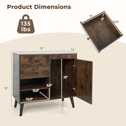 31" Sideboard Cabinet with 2 Open Compartments and 2 Drawers, Rustic Brown Sideboards Cabinets & Buffets at Gallery Canada
