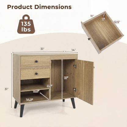 31" Sideboard Cabinet with 2 Open Compartments and 2 Drawers-Natrual, Natural Sideboards Cabinets & Buffets at Gallery Canada