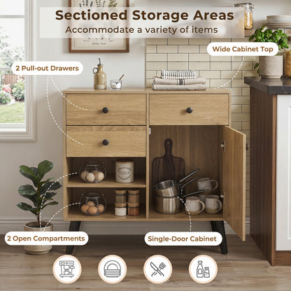 31" Sideboard Cabinet with 2 Open Compartments and 2 Drawers-Natrual, Natural Sideboards Cabinets & Buffets at Gallery Canada
