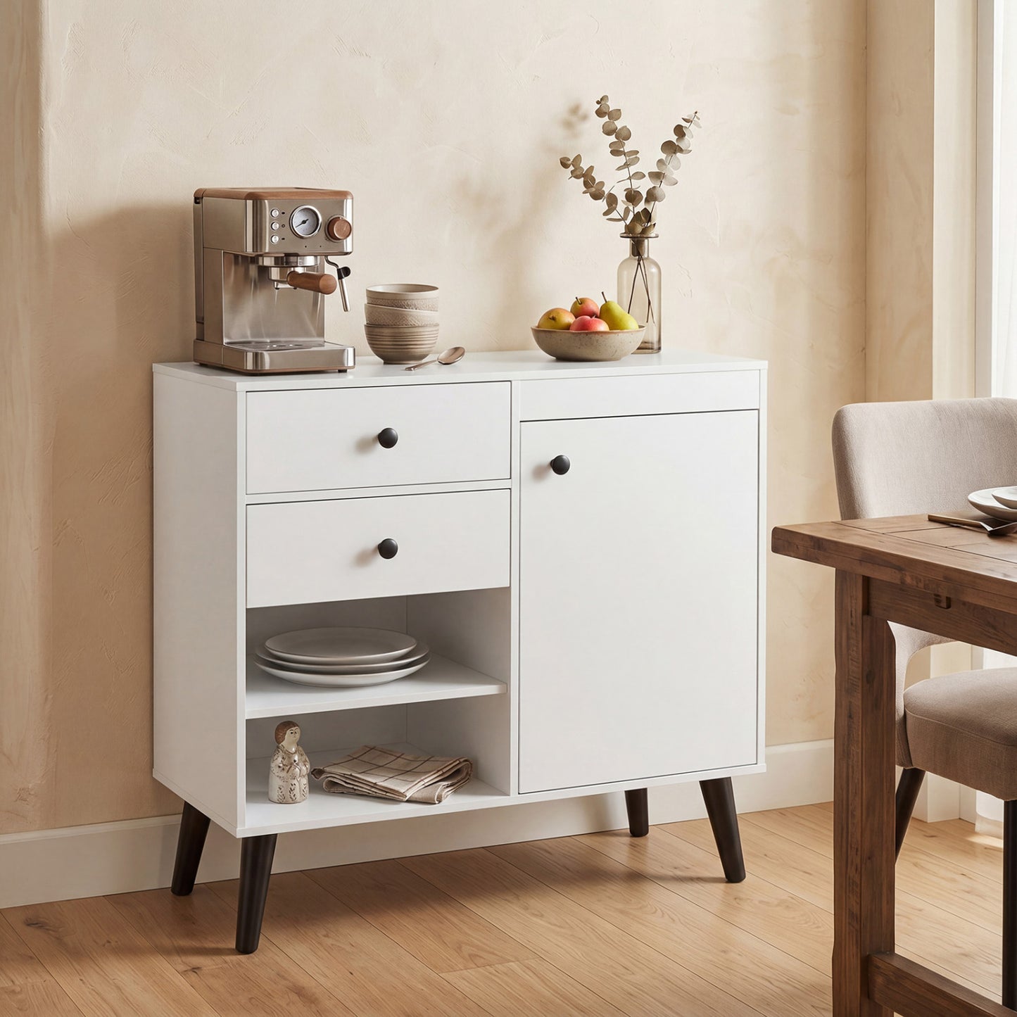 31" Sideboard Cabinet with 2 Open Compartments and 2 Drawers, White Sideboards Cabinets & Buffets at Gallery Canada