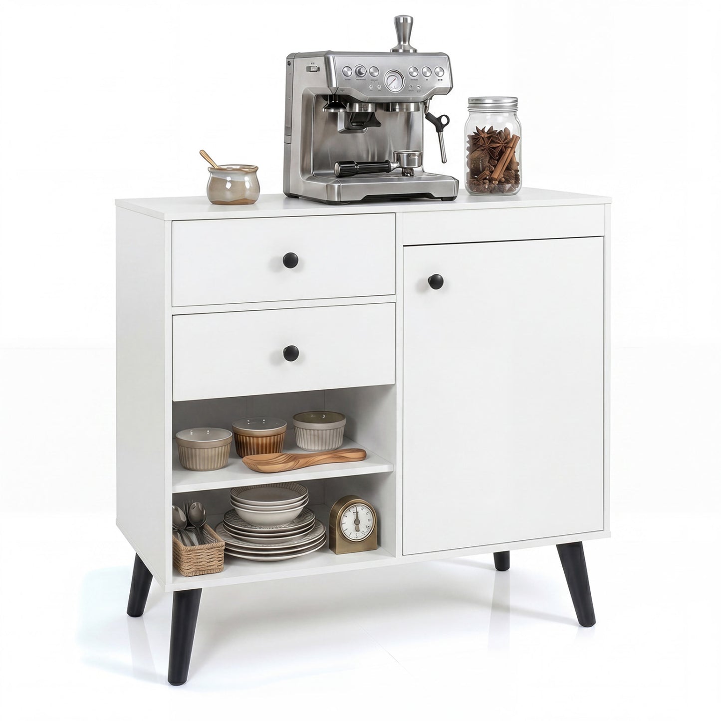 31" Sideboard Cabinet with 2 Open Compartments and 2 Drawers, White Sideboards Cabinets & Buffets at Gallery Canada