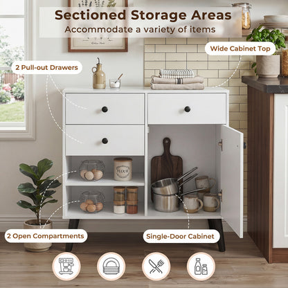 31" Sideboard Cabinet with 2 Open Compartments and 2 Drawers, White Sideboards Cabinets & Buffets at Gallery Canada
