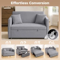52" Velvet Sofa Bed, Pull Out Sleeper, USB Ports, Dark Grey