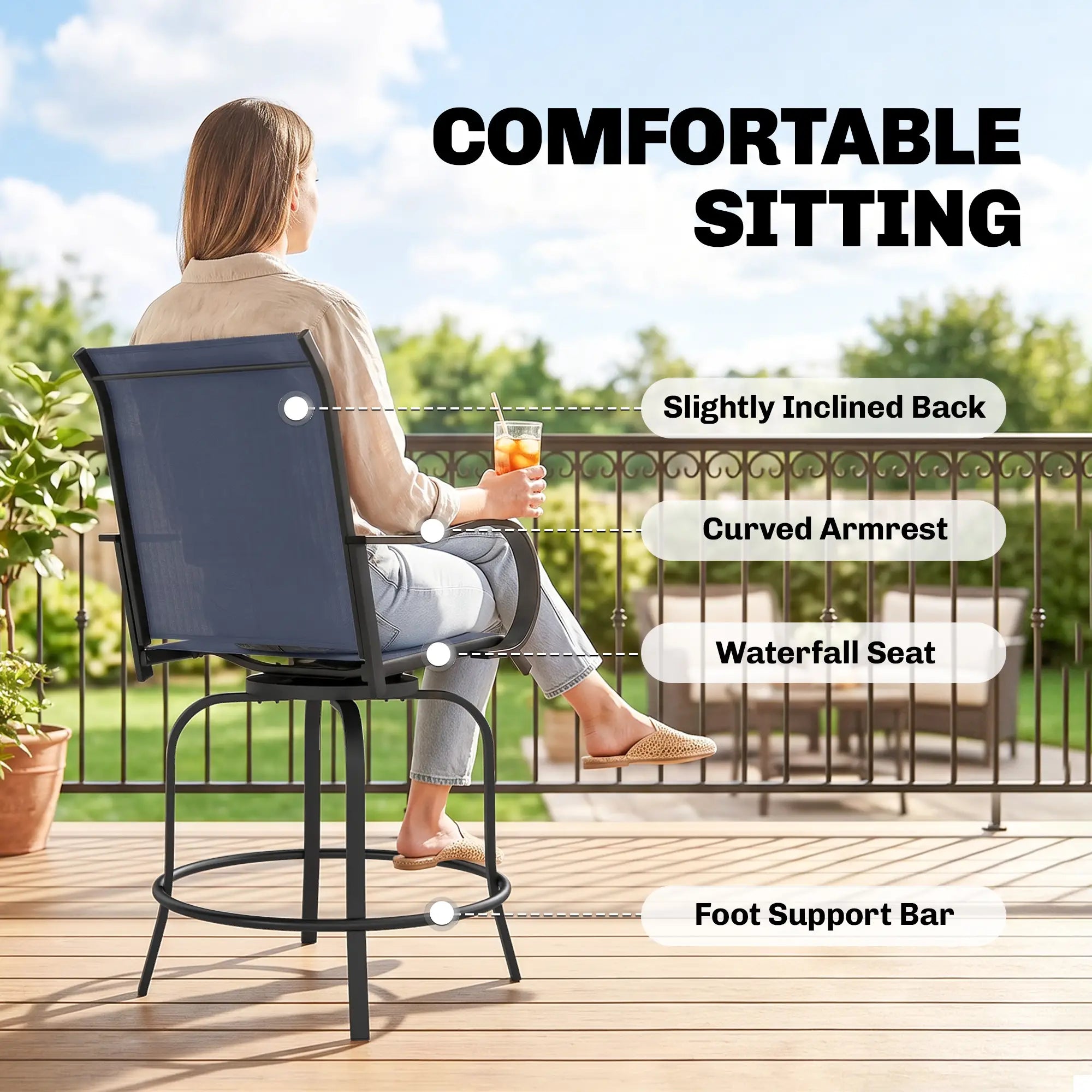Outdoor Bar Stools Set of 2, 360° Swivel, 26.8