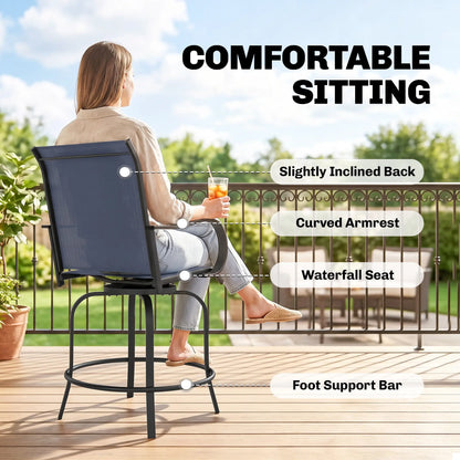 Outdoor Bar Stools Set of 2, 360° Swivel, 26.8" x 29.5" x 48.4", Navy Blue Bistro Sets at Gallery Canada