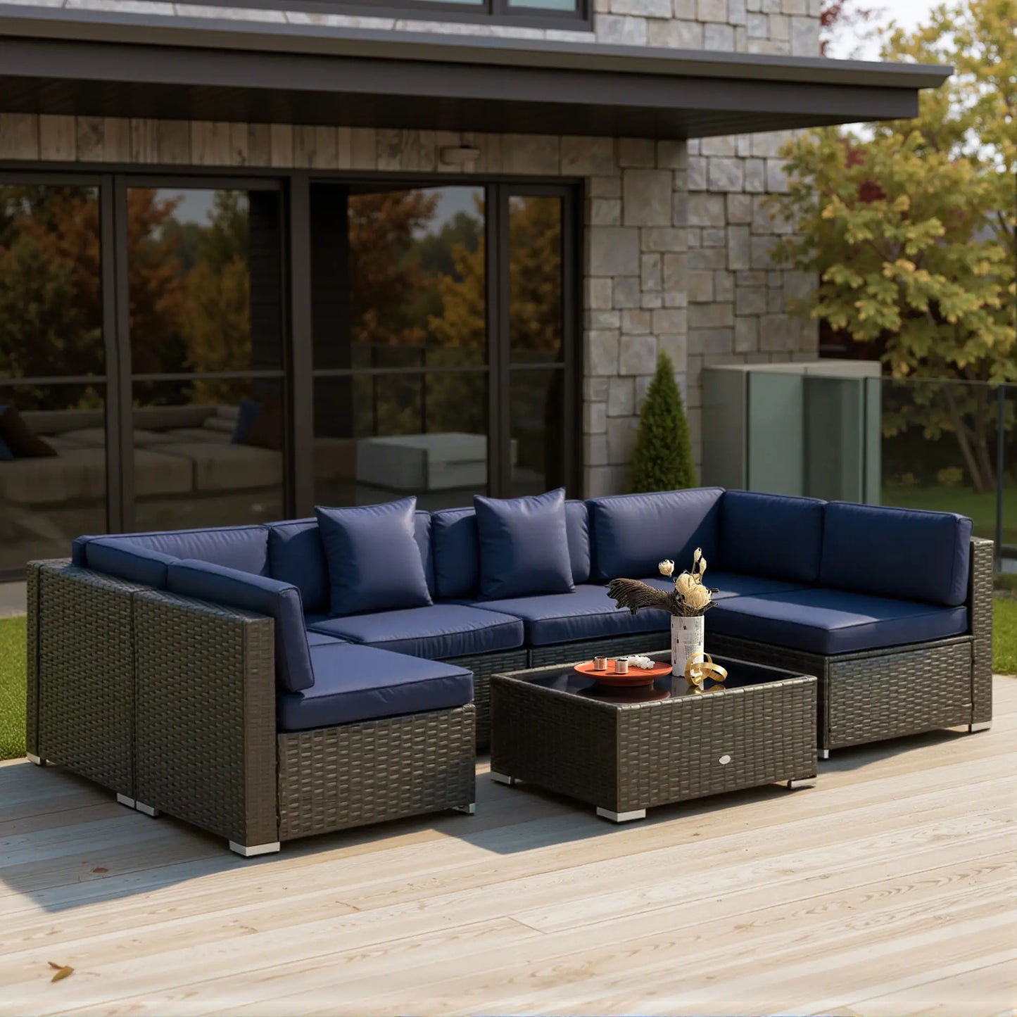 7-Piece Patio Furniture Set, Rattan Outdoor Sofa, Navy Patio Furniture Sets at Gallery Canada