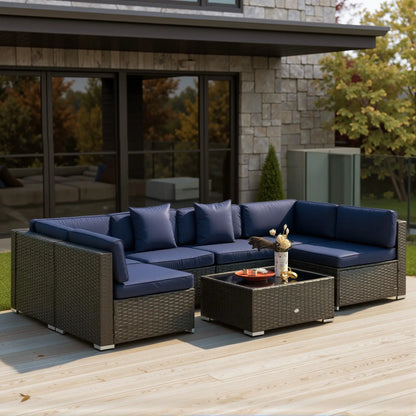 7-Piece Patio Furniture Set, Rattan Outdoor Sofa, Navy Patio Furniture Sets at Gallery Canada