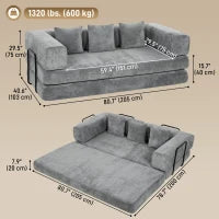 Canapé-lit convertible 81" 5-en-1, Gris, Assise profonde
