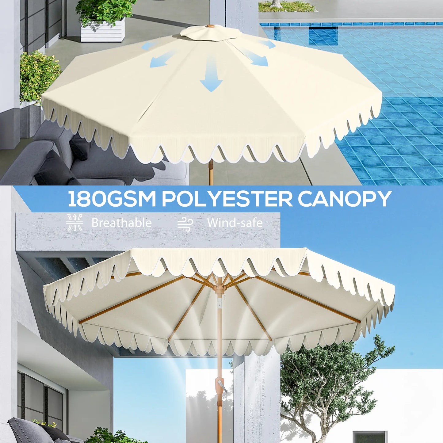 9 ft Outdoor Patio Umbrella, Push Button Tilt Crank, Cream White Sun Umbrellas at Gallery Canada