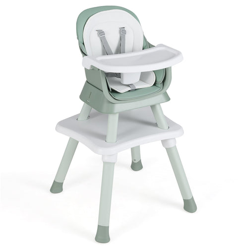 6-in-1 Convertible Baby High Chair with Adjustable Removable Tray, Green