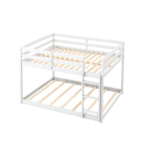 Full Over Full Bunk Bed Low-to-ground Bunk Bed, White