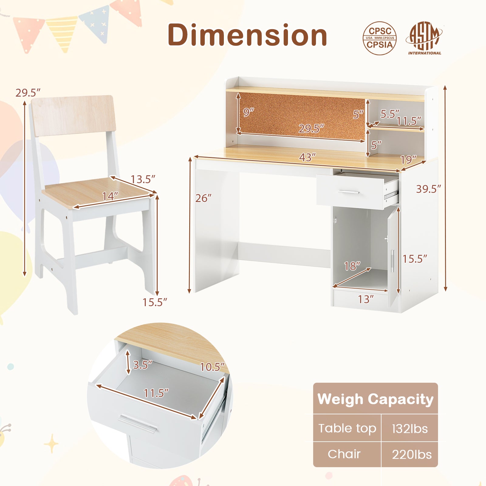 Kids Study Desk and Chair Set Student Table and Chair, Natural Kids Table & Chair Sets at Gallery Canada
