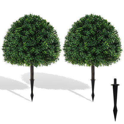 28 Inches Artificial Boxwood Topiary Ball Tree Set of 2 with Ground Spike, Green Faux Plants Green at Gallery Canada