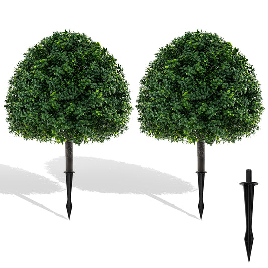 28 Inches Artificial Boxwood Topiary Ball Tree Set of 2 with Ground Spike, Green Faux Plants Green at Gallery Canada