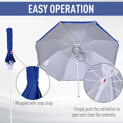 6.7ft Beach Umbrella, Push Button Tilt, Ruffled, Blue Beach Umbrellas at Gallery Canada