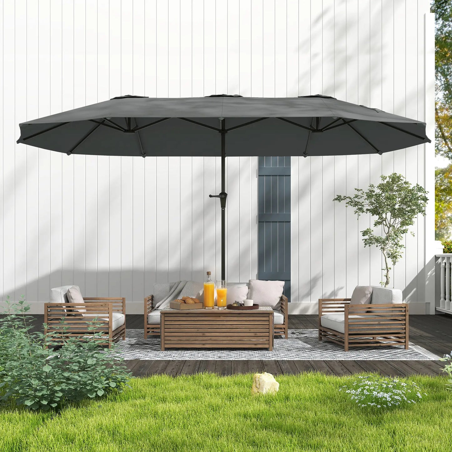 13ft Double-Sided Patio Umbrella, Crank Handle, Light Grey Sun Umbrellas at Gallery Canada