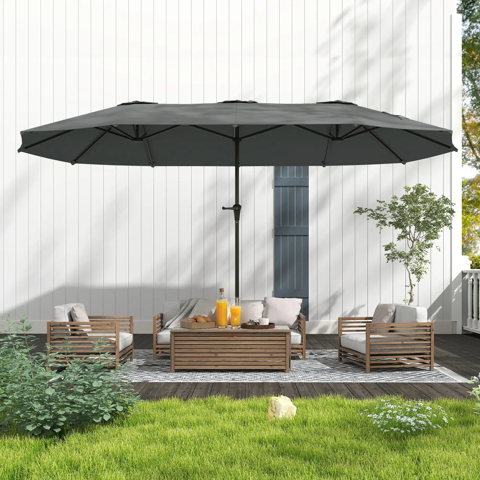 13ft Double-Sided Patio Umbrella, Crank Handle, Light Grey Sun Umbrellas at Gallery Canada