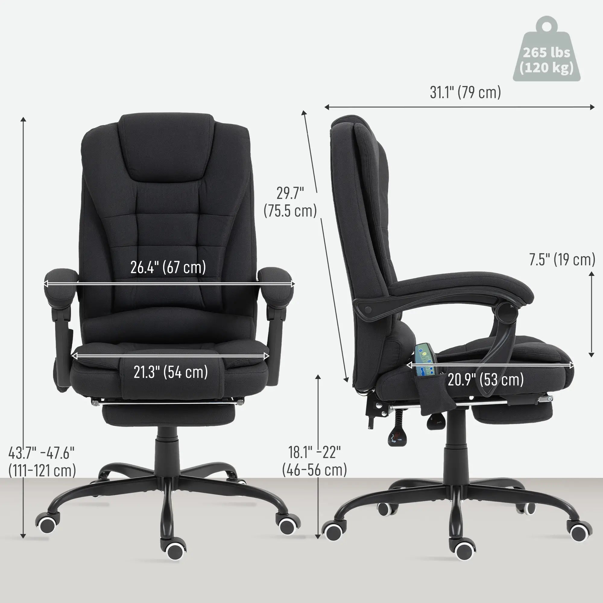 7-Point Vibrating Massage Chair, Reclining Office Chair with Footrest, Black Massage Chairs at Gallery Canada