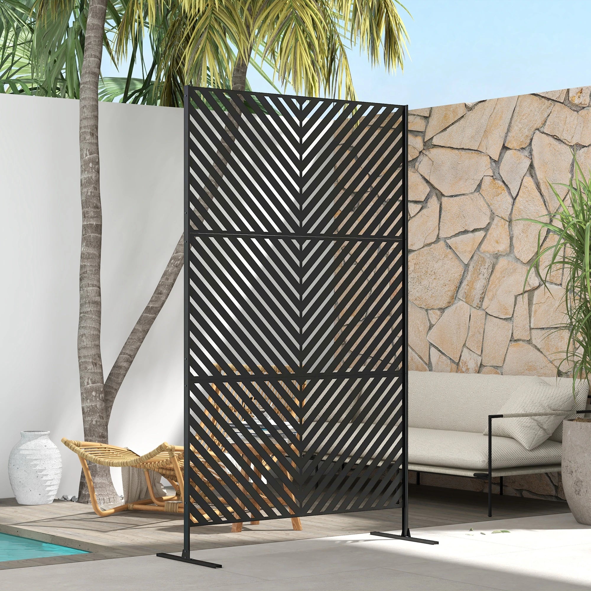 6.5FT Metal Privacy Screen, Triangle Style, Black Side Awnings at Gallery Canada
