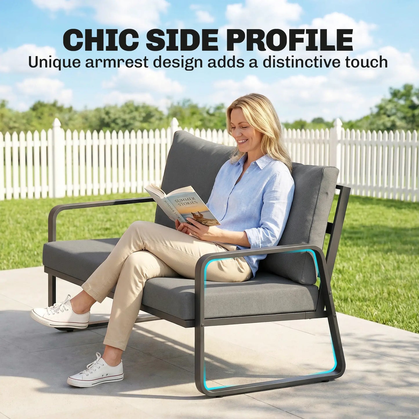 Outdoor Sofa, Thick Cushions, Patio Loveseat, 2 Seater, Black And Light Grey Patio Furniture Sets at Gallery Canada