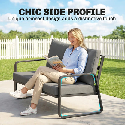 Outdoor Sofa, Thick Cushions, Patio Loveseat, 2 Seater, Black And Light Grey Patio Furniture Sets at Gallery Canada