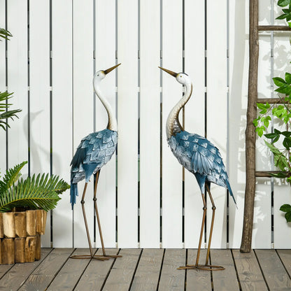 Set of 2 Crane Garden Sculptures, 28.5"-29.1", Blue Garden Decor at Gallery Canada