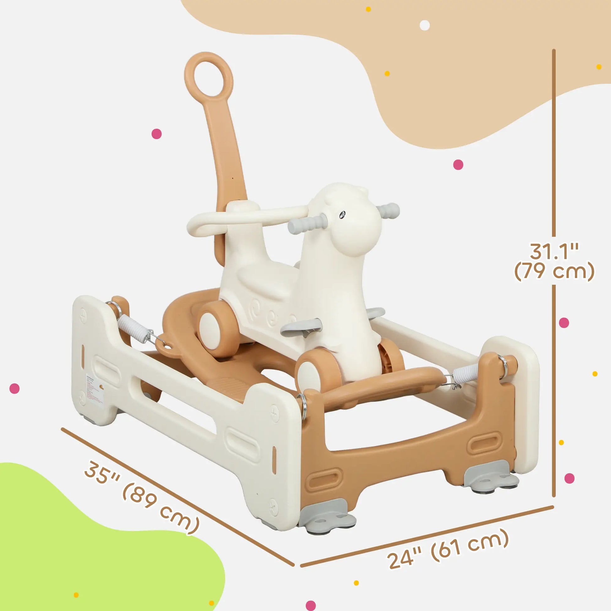 Rocking Horse for Toddlers, Balance Board, Push Handle, 4 Wheels, Brown Rocking Horses at Gallery Canada