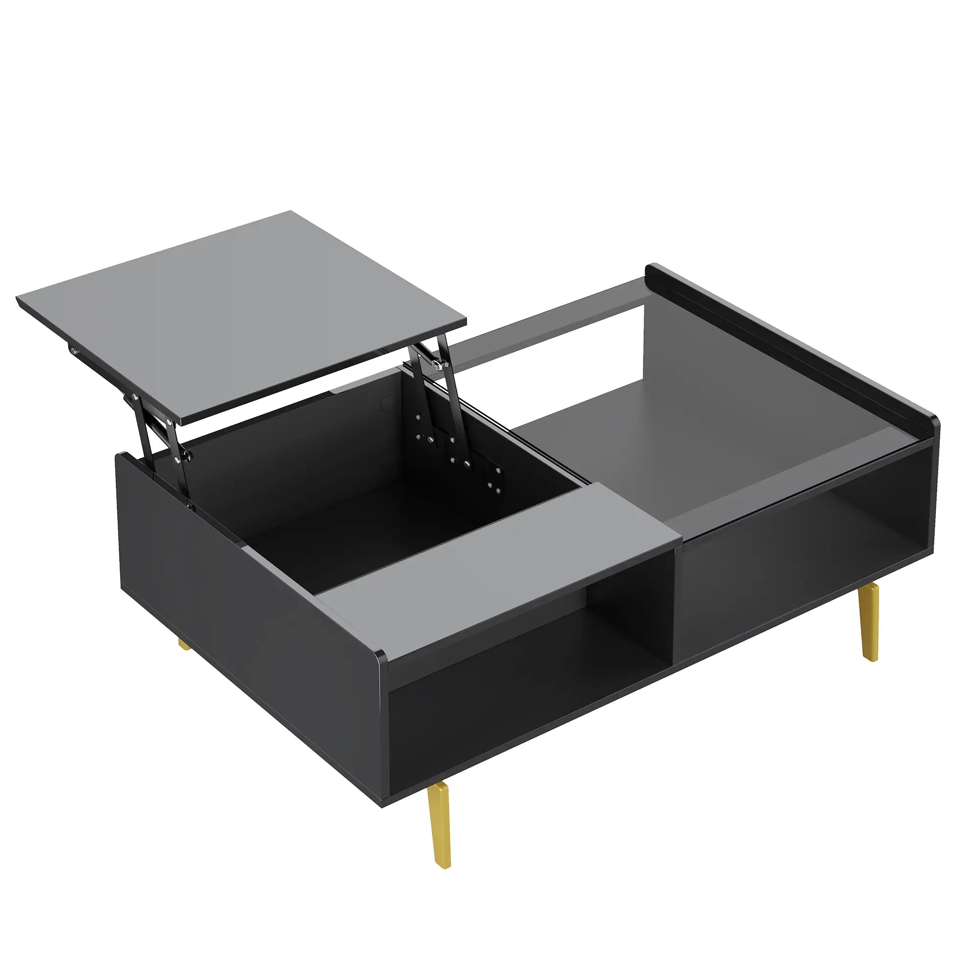LED Coffee Table, Glass Top, Adjustable Height, Storage, 43.5